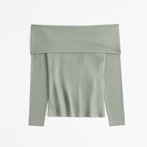 Abercrombie & Fitch Sage Green Off-Shoulder Long Sleeve Top - Medium